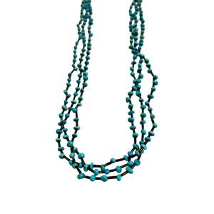 Native American Kingman Turquoise Heishi Multi Strand Necklace Sterling Cones